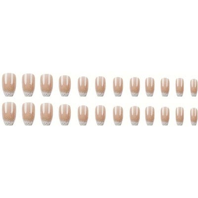 24 stuks glitter roze gradiënt nep nagels draagbare Franse nep nagels korte ballet pers op nagels manicure decor 24pcs