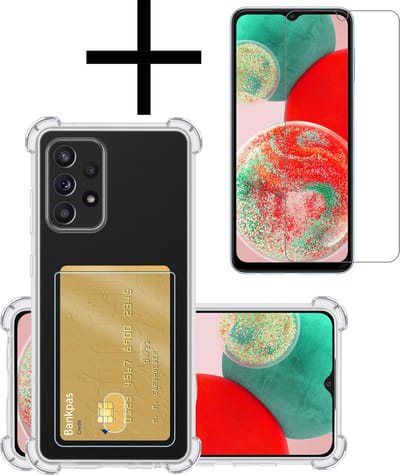 Hoesje - Geschikt voor Samsung Galaxy A23 - Met Screenprotector - En Pashouder - En Kaarthouder - Telefoon Hoes Shockproof - Siliconen Case - Back Cover - Shock Proof - Pasjes Houder - Transparant