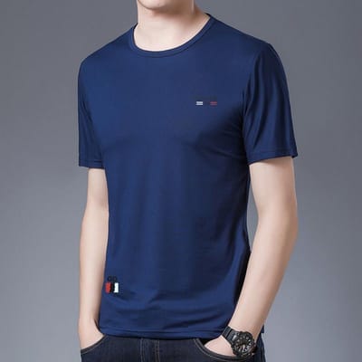 Heren T-shirt met korte mouwen Heren Modetrend Ronde Hals IJszijde Bedrukking Halve Mouwen Basis T-shirt M blue