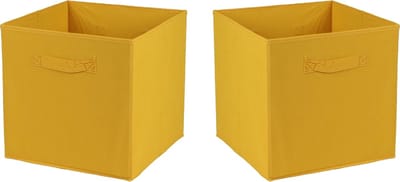 Urban Living Opbergmand Square Box - 4x - karton/kunststof - 29 liter - oker geel - 31 x 31 cm - Vakkenkast