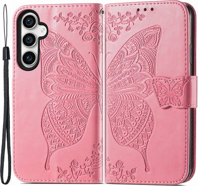 Coverup Hoesje - Geschikt voor Samsung Galaxy S23 FE Hoesje - Coverup Vlinder Book Case - Roze