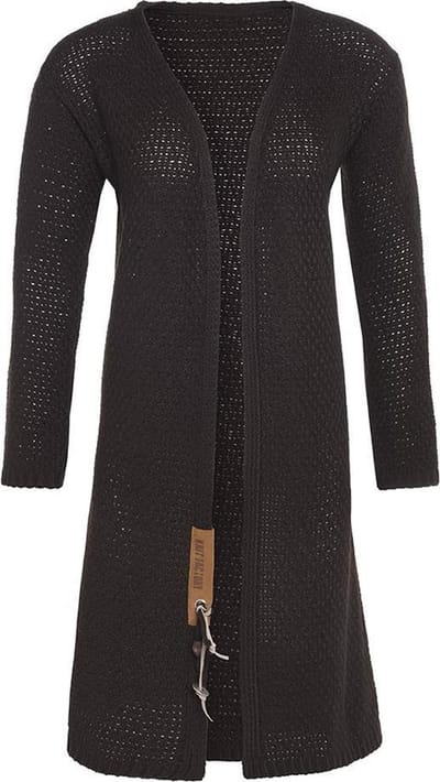 Knit Factory Luna Lang Gebreid Vest Donkerbruin - Gebreide dames cardigan - Lang vest tot over de knie - Donkerbruin damesvest gemaakt uit 30% wol en 70% acryl - 36/38