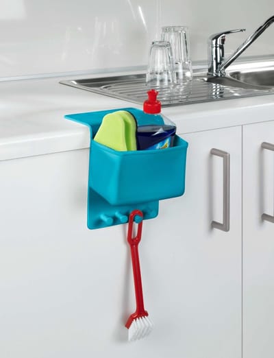 WENKO Cosmetica / badkamer organizer, bevestiging zonder boren, siliconen, 15 x 30 x 9 cm, petrol