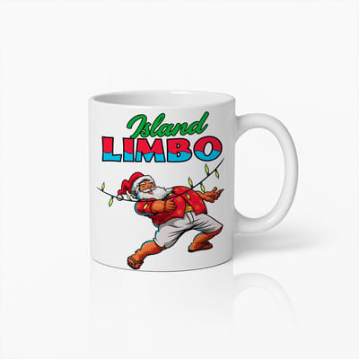 “Island Limbo” Kerstmok met Kerstman – Grappig Tropisch Kerstontwerp – 330 ml Witte Feestdagen Koffiebeker