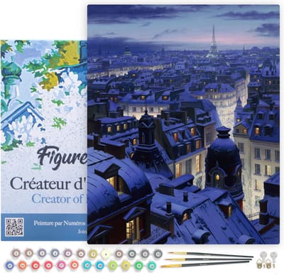 Figured'Art Schilderen op Nummer Volwassenen met lijst - Daken van Parijs - Handwerk acrylverf Kit DIY Compleet - 40x50cm Canvas al ingelijst