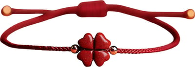 Geluks Armband met Klaver – Handgemaakt Wijn Koord – Verstelbare Geluks Bangle voor Vrouwen en Mannen – Symbool van Geluk en Bescherming
