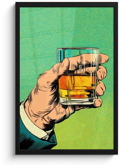 Poster in lijst - Fotolijst 40x60 cm - Posters - Whisky - Glas - Hand - Groen - Posterlijst zwart - Decoratie - Wanddecoratie woonkamer - Muurdecoratie slaapkamer - Kerstversiering - Kerstdecoratie voor binnen - Kerstmis