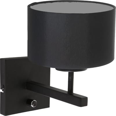 Wandlamp | 20 cm | stang zwart | E27 | zwart | metaal en stof | moderne verlichting