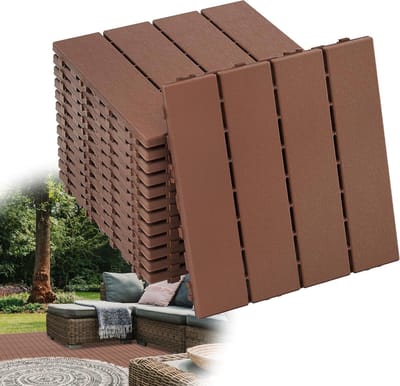 Terrastegels Houtlook - Vloerbedekking Balkon - Buiten Leven - Eenvoudig Kliksysteem - 30x30 cm - Roodbruin