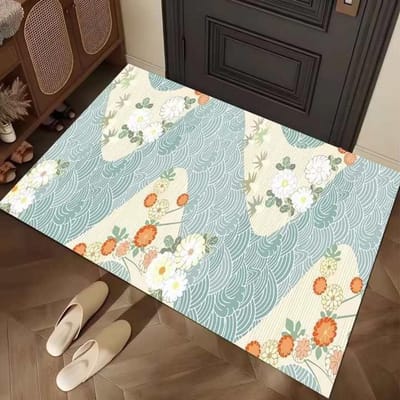 Tapis Fleur Plante Velours Cristal Tapis de Bain Absorbant Antidérapant Tapis Sale Toilette Tapis Porte d'Entrée 60*90cm