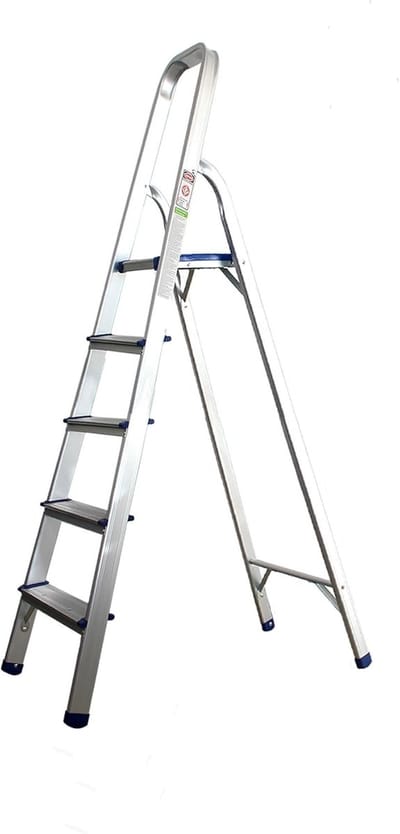 Aluminium Huishoudtrap - Multifunctionele Ladder - Huishoudelijk Werk - Lichtgewicht en Corrosiebestendig - 5 Treden - Zilver