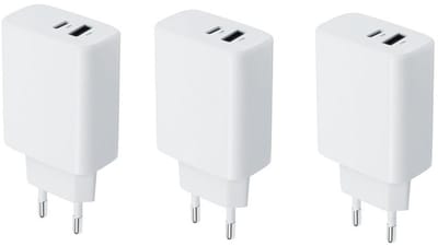 3 stuks OneOne 25W super snellader met 2 poorten. Witte oplader met USB C en USB A. PD en Quick Charge lader adapter past op Sony WH-1000XM3, WH-1000XM4, WH-1000XM5, WH-CH510, WH-CH520, WH-CH710N, WH-CH720N, WH-H910N, WH-XB910N, WH-XB900N, WH-XB700