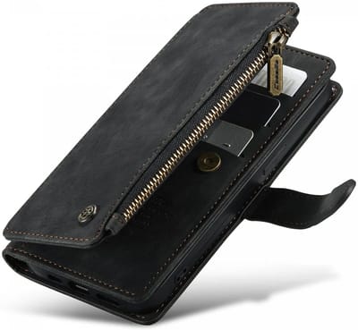 CaseMe C30 Hoesje Geschikt voor Apple iPhone 13 | Wallet Zipper Book Case met Pasjeshouder | Beschermhoes met Portemonnee | Zwart