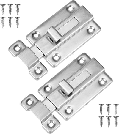 2 Stuks RVS Deurslot met Schuifmechanisme, 3 Inch Beveiligingssloten voor Tuindeur, Badkamer en Schuur, Inclusief 12 Schroeven