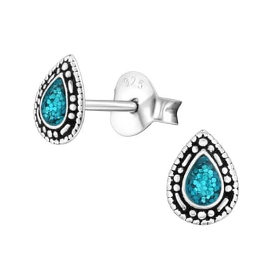 Aramat Jewels | Oorbellen | Zilveren Bali Druppel Oorbellen – Glitter Emaille – 6x4mm | Blauw | |4mm | Zilver | Volwassenen | Verkleurd niet
