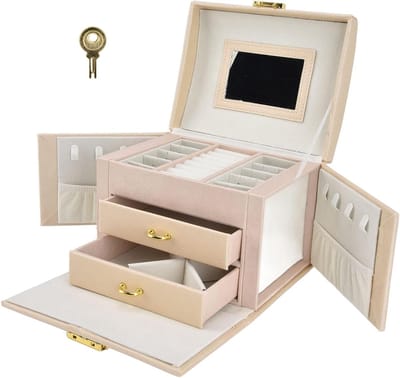 Reissieradendoos - Sieradenkoffer Opberger - Sieraden Georganiseerd Houden - Dubbele Laden Met Slot - 175x12x135 cm - Roze
