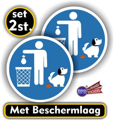 Jerma - Hondenpoep opruimen - Stickers - 2 st. - Ø10 cm - Zelfklevend - Weerbestendig - Duurzaam