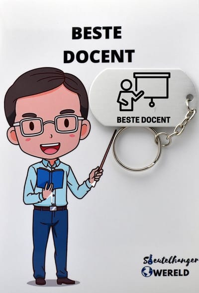 Beste docent Sleutelhanger inclusief kaart – docent cadeau – beste docent- Leuk kado voor je docent om te geven - 2.9 x 5.4CM
