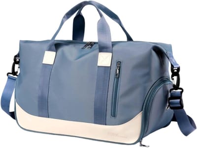 SnelShoppen - Waterdichte Reistas, Sporttas met Schoenenvak, Weekendtas voor Heren en Dames, Grijs Blauw, Klassieke Transporttas voor Yoga, Bagagetas,