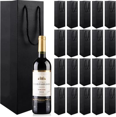 10 x Papieren Wijntas 10+9x39cm voor 1 Fles met touw/Flestas papier zwart / Cadeauverpakking /draagtas voor Fles/wijn / Fleszak · Fles zak / Kerst / Verjaardag