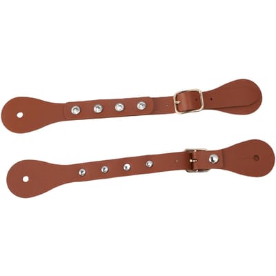 1 Paar Spoorriemen Verstelbaar Strass Versierd Synthetisch Leer Western Vintage Spoorlaarsriemen voor Laarzen bruin