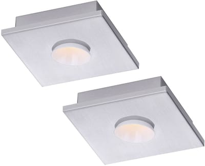 Plafondlamp LED wit Woonkamerlamp 3-traps dimmer, metaal zilver, 1x LED 4W 360Lm warm wit, LxBxH 17x17x4 cm, set van 2