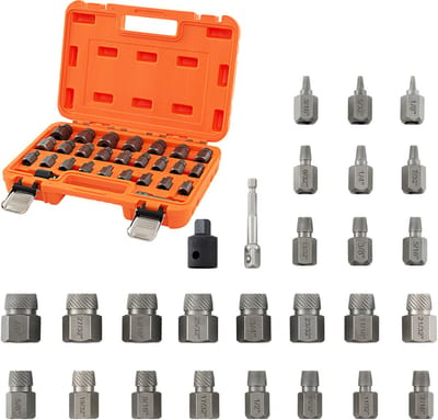COSTWAY 27-delige schroefverwijderset, professionele linksuitdraaier met doos, beschadigde schroefverwijderaar, boutverwijderaar voor schroeven met dubbele kop en 3/8-inch aandrijving (oranje)