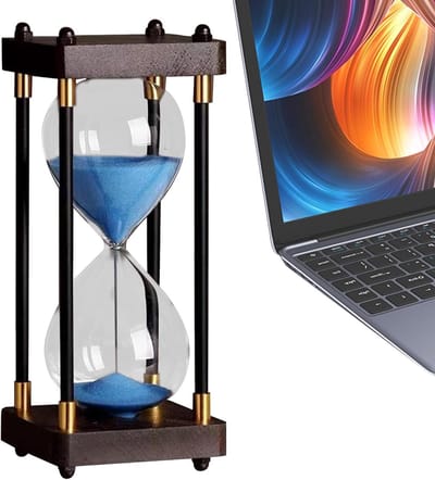 Decoratieve zandloper - Tijdbeheer tool - Werkplek decoratie - Stabiele steunvoeten - 60 minuten - Blauw