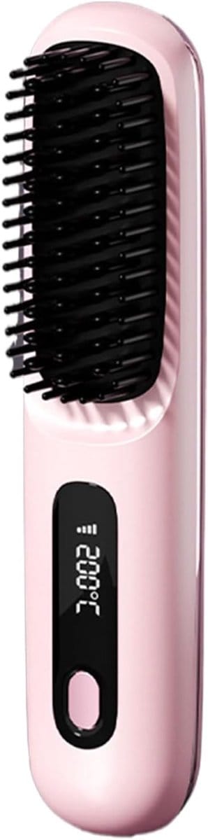 Draadloze stijlkam - compacte haarborstel voor glad en verzorgd haar - snel opwarmen - roze - 20 x 4,5 x 3 cm - ABS voor reizen, pony en kort haar