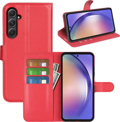 MobyDefend Hoesje - Geschikt voor Samsung Galaxy A55 - Kunstleren Wallet Book Case (Sluiting Voorkant) - Rood