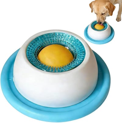 ZVD Likmat & Voerbak voor Huisdieren — Interactief Puzzelspeelgoed voor Katten & Honden — Slowfeeder — Angstverminderende Snoepjesdispenser — Inclusief Antislipbasis — Stimuleert Mentale Uitdaging voor Puppy's & Kittens — Blauw — Hondenversie