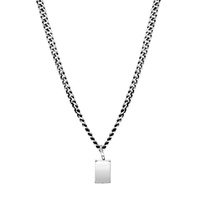 Lucardi Heren Ketting schakel met zwarte accenten - Staal - Ketting - Vaderdag Cadeautje - 50 cm - Zilverkleurig