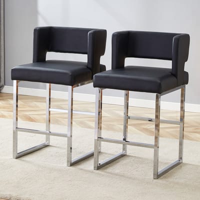 Eetkamerstoelen - Set Van 2 - Gestoffeerde eetkamerstoel - Eettafelstoel - Eetkamerstoelen - Stoel - PU - Metalen stoelpoten - Vierkant ontwerp - Modern Design - Zwart, zilver