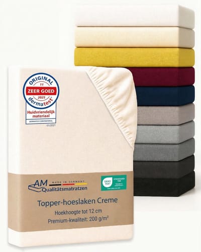 AM Qualitätsmatratzen Premium hoeslaken 70 x 180 cm boxspringbed (200gsm) in creme - Made in Germany - OEKO TEX gecertificeerd topper hoeslaken - Jersey hoeslaken - Fitted Sheets