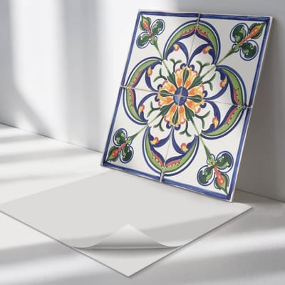 Wallfluent Vinyl Tegels - Bloemenpatroon op tegel Vinyl Tegels Zelfklevend - 30 cm x 30 cm - Geel PVC Tegels - Set van 9 - Vierkant PVC Tegels - Texturen Plaktegels - Zelfklevende Vinyltegels - Plaktegels Keuken en Badkamer