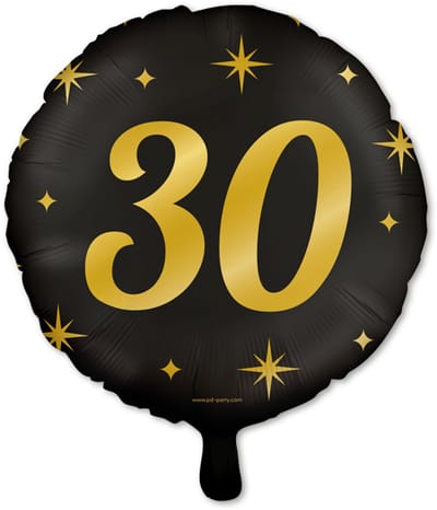 Q2P - 30 Jaar Ballon - Verjaardag Versiering - Zwart & Goud - Folie Ballon - Feest Decoratie - Helium Geschikt