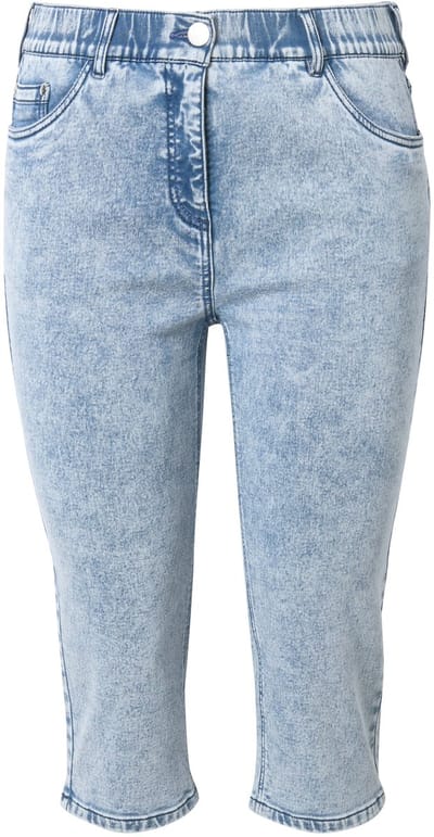Ulla Popken - Dames - Capri Sarah denimsweat jeanslook riemlussen - Licht blauw denim - Maat 42