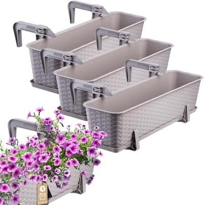 KADAX Wamat, 60 cm, set van 3 balkonbakken, kunststof plantenbak voor balkon en tuin, karamel, weerbestendig en stabiel, ideaal voor bloemen en kruiden