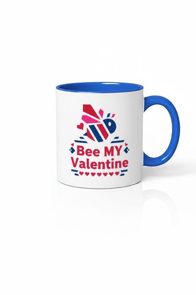 Valentijn Mok 'Bee MY Valentine' met Geometrische Bij Design - Wit & Blauw Keramiek - Liefde Cadeau