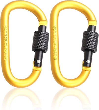 Set van 2 Sluitbare Carabiners van Aluminium Legering - 7.8cm D-Ring Haak voor Kamperen, Wandelen en Vissen