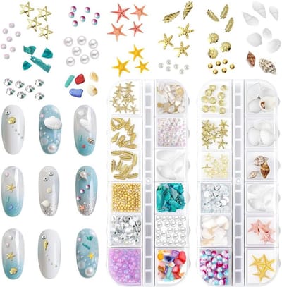 Thema Oceaan Nail Charms - Gemengde 3D Oceaan Nail Studs - Ster Zeester Schelp - Kleurrijke Kralen - Nagelkunst Decoraties - DIY Nagels Ontwerp Patches - Set van 2