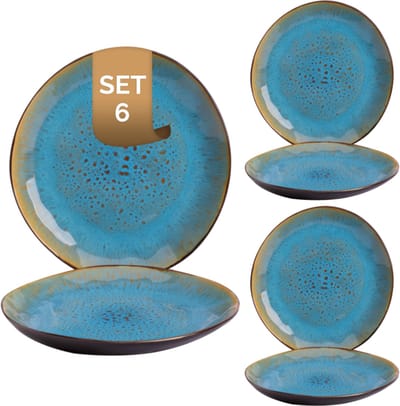 Palmer - Lotus - Bord - 6 stuks - ø 20,5 cm - Turquoise/Zwart - Stoneware - Bordenset