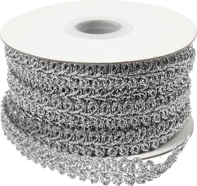 Creotime Decoratief gevlochten lint, b: 10 mm, zilver, 10 m