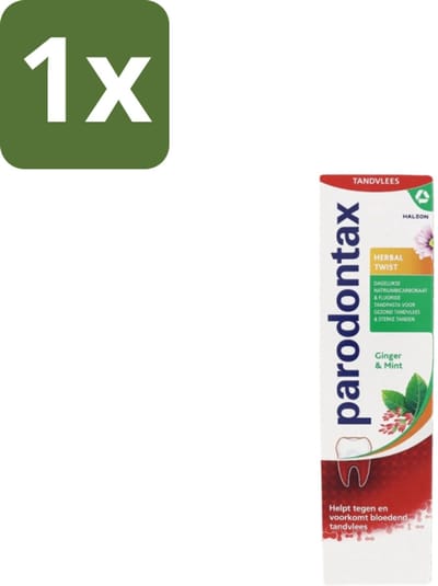 1 x Parodontax - Tandpasta - Herbal Twist - Ginger & Mint - 75ml - Bloedend Tandvlees - Tandplak - Gember - Munt - Tandvleesbescherming