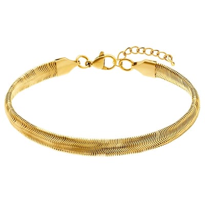 Lucardi Dames Stalen goldplated armband met platteschakel - Armband - Staal - Goudkleurig - 20 cm