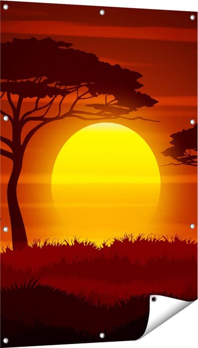 Gards Tuinposter Zonsondergang in de Savanne - Abstract - 80x120 cm - Tuindoek - Tuindecoratie - Wanddecoratie buiten - Tuinschilderij