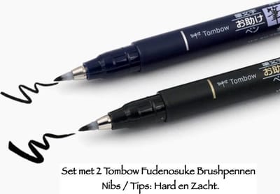Tombow Fudenosuke Brushpennen - Harde en Zachte Punt - Nib - Set van 2