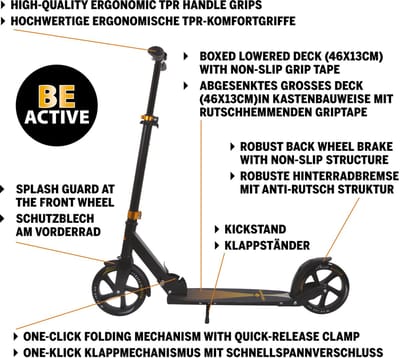 Schildkröt step City Scooter Street Master 2.0 zwart-goud 200mm.