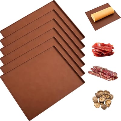 Thijox - Siliconen Dehydrator Bladeren Set van 6, Bakmat met Rand en Antiaanbaklaag, Taartrolmat voor Oven en Magnetron, 31x26x8 cm, Voedselveilig en