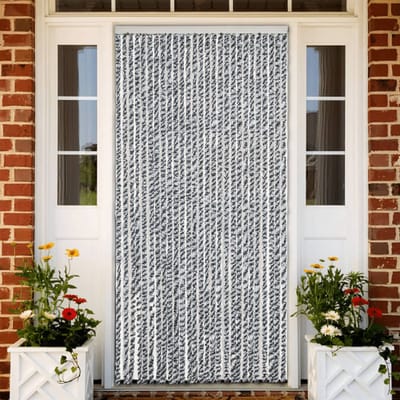 vidaXL - Vliegengordijn - 118x220 - cm - chenille - grijs - en - zwart-wit